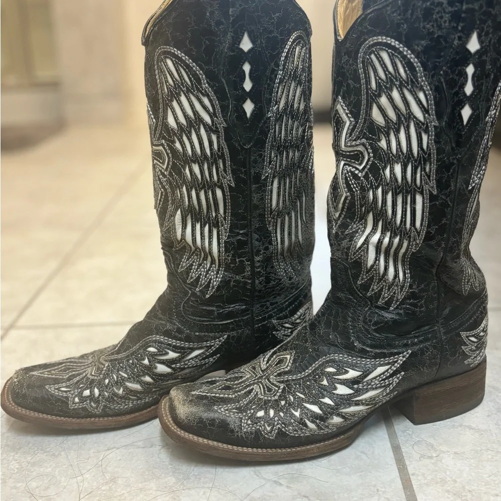 Corral women 9 1/2 Black and White Western Cowboy Boots - Picture 3 of 7